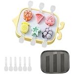 milaosk Kids Ice Cream Molds, Silicone Ice Cream Molds, Mini Popsicle Molds BPA Free Ice Cream Stick Fruit Shape Popsicle Mold with Lid and 6 Plastic Sticks for Kids (Yellow)