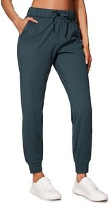 CRZ YOGA Women's Drawstring Sweatpants Joggers Pants Casual Stretch Travel Ankle Banded Pants with Pockets Forest Dark Green Small