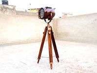 Handmade Copper Floor Lamp with Wooden Tripod Portable Office Lighting Decor Marine Low Floor Lamp Searchlight Home Decor