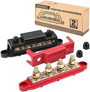 MOFEEZ Power Distribution Block Bus Bar, 4 x 5/16" Posts, 6 x #8 Screws Terminals, Max 48V 250A (Pair, Red & Black)