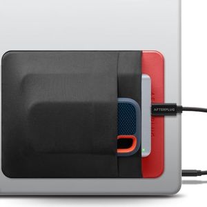 Afterplug 2-Pocket SSD & Hard Drive Holder for Laptop, Reusable Adhesive, Stick-On Pocket Sleeve for External Portable SSD, HDD, Cables and More (Large)