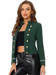 Allegra K Women's 1960s Casual Open Front Button Decor Vintage Steampunk Jacket Dark Green Small