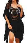 Adisputent Womens Swimsuits Cover Ups Crochet Chiffon Beach Cover Bathing Suit Bikini Wear Coverups Dress, Floral Embroidery Black, One Size