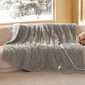 Bedsure Electric Blanket Full Size - Jacquard Shaggy Sherpa Heated Blanket, Fast Heating with 6 Heating Levels & 10 Time Settings, 8 Hours Auto-Off (72x84 inches, Beige)