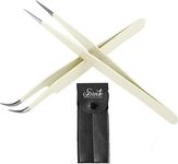 SIVOTE Lash Tweezers for Eyelash Extensions, Hand Calibrated Straight & Curved Tip, Pack of 2, Vanilla