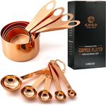 Copper Plated Stainless Steel Measuring Cups and Spoons Set of 9 - Mirror Copper Finish with Engraved Measurement Markings - Included a Copper Foiled Gift Box