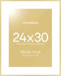 Homeforia 24x30 Frame Gold, Premium Metal 24x30 Poster Frame with Mat for 18x24 Photo, 24 x 30 Puzzle Frame Matted to 18 x 24 Picture, Tempered Glass, Wall Hook Included, Set of 1