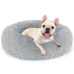 rabbitgoo Calming Dog Bed for Small Dog, 27 inches Pet Bed Washable, Fluffy Round Bed, Non-Slip Plush Large Cat Bed, Soft Cushion for Puppy, Light Grey, XL