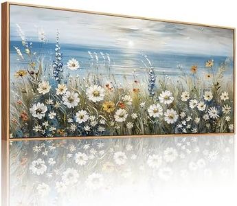 SERIMINO Floral Wall Decor, Extra Large Wall Art for Living Room, Coastal Wall Art, Framed Artwork for Walls, Sunrise Landscape Big Canvas Prints, Daisy Flower Painting Office Hotel Hallway 32"x71"