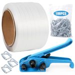 Crystmetal Pallet Strapping Kit, Poly Strapping Banding Kit Tensioner, 3/4"*330Ft Length Polyester Polyproplyn Strap,100pcs Steel Buckles,Banding tools for Strapping