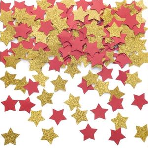 Gold and Red Star Paper Confetti Table Decoration for Birthday Graduation New Year's Retirement Bachelor Theme Party,1.2 inch in Diameter,200 Counts