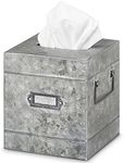 Barnyard Designs Rustic Galvanized Tissue Box Cover - Decorative Bathroom Facial Tissue Box Holder Farmhouse Country Decor (Square)