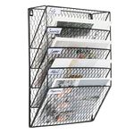 PAG Hanging Wall File Holder Office Wall Organizer Mail Sorter Metal Chicken Wire Literature Rack, 5-Tier, Black