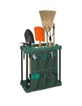 2 Tier Garden Tool Holder Heavy Duty Garden Tools Storage Multi Tool Portable Organiser Tidy with Wheels for Sheds Garages & Outdoors Freestanding Holder for Rakes Shovels Brooms 61 x 58 x 31cm GREEN