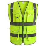 JKSafety 9 Pockets Hi-Vis Reflective Safety Vests High Visibility Reflective Waistcoat HV Safety Jackets Hi Viz Work Utility Safety Apparel Flurouscent PPE Neon Color (09150-Yellow L)