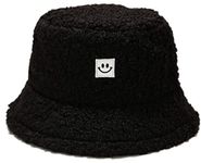 JFAN Bucket Hat Cow Print Warm Winter Hat Fisherman Hat for Women Men Fluffy Gifts for Women Girls(Black)