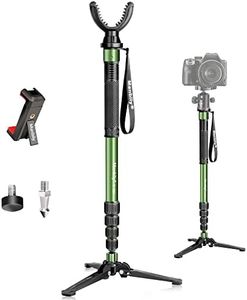 Manbily Shooting Stick Monopod with Tri-Stand Tripod Base, with Rotating and Removeable U-Shaped Yoke for Hunting, Shooting, and Outdoors-Green (G-333)