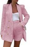 Cicy Bell Womens Blazer Shorts Sets 2 Piece Suit Business Outfit Tweed Jackets and Shorts Set Pink