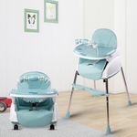 BUMTUM Baby High Chair 4 in 1 Convertible Folding with Footrest, Convertible to High Chair, Low Chair, & Feeding Seat with Cushion pad (Sea Green)