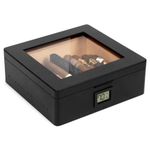 Glass Top Cigar Humidor, Handcrafted Cedar, Humidity System, Humidifier Gel, Front Digital Hygrometer, Rubber Sealed Front Digital Hygrometer - Holds (20-30 Cigars) (Black)