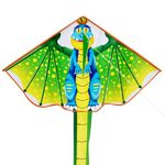 Large Dinosaur Kite, Single Line Kite Colorful Kite with Long Tail Beginner Beach Kite with Winding Handle and Line Beach and Outdoor for Kids and Audlts Beach Park Games Activities,Green