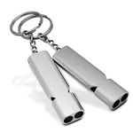 2 Pcs Emergency Survival Whistle - Silver Double Tube Loud Whistle for Outdoor Camping, Hiking, Boating, and Sports Safety