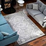 Aztec Tribal Trellis Boho Grey Living Room Rug Affordable Antique Distressed Style Bedroom Hall Designer Carpet Area Rugs 160cm x 230cm