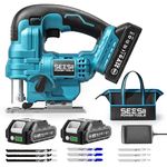 SEESII Jigsaw, 21V Cordless Jig Saw, Scie Sauteuse with Batteries and Charger, 0°-45° Bevel Cuts, 4 Orbital Actions, 2800SPM Variable Speed, Mini Jigsaw for Wood/Straight/Curve/Circle Cutting(Blue)