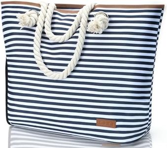 Lekespring Bolsa de Playa Grande con Cremallera, Bolso Playa Mujer Impermeable Bolsa de Playa XXL Familiar Beach Tote Bag, Rayas