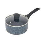 Russell Hobbs Nightfall Stone Saucepan with Lid 18cm - 2L Induction Saucepan, Non Stick Sauce Pot, Suitable for All Stoves, Stay Cool Handle, Multi Purpose Cooking Pot, Tempered Glass Lid