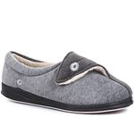 Pavers Ladies Wide Fit Antibacterial Slippers in Grey - Orthopedic Design with Fleecy Lining and Touch-Fasten Strap - Cosy Warm - Size UK 4 / EU 37