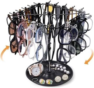 SNOWSTAR 360° Rotating Sunglass Organizer Storage, Sunglasses Display Holder Stand with Tray for Desk, Dresser, Tabletop, Nightstand and Home Decor