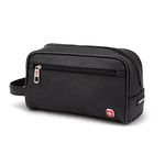 SwissGear SWT0400 Toiletry Bag | Premium PU Leather Unisex Travel Dopp Kit | Travel Shaving Bag, Black