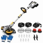 AIZLCY Cordless Strimmer with Wheels, 900W Brushless Grass Trimmer, 2 x 4.0Ah Batteries & Charger, 4-in-1 Garden Strimmer & Lawn Edger with Telescopic Shaft and Strimmer Blades