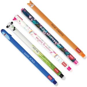 Legami Lot de 5 stylos à encre gel effaçable à encre thermosensible Pointe de 0,7 mm, requin, flore, panda, licorne, corgi