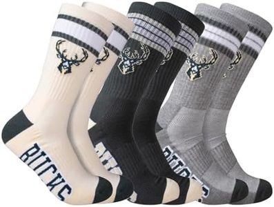 Ultra Game NBA Official Men’s Athletic Cushioned Secure Fit Team Crew Socks - 3 Pack - Unisex, Milwaukee Bucks, Assorted, M6-12