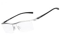 Agstum Pure Titanium Semi-rimless Business Glasses Frame Eyeglasses Clear Lens (Silver, 55)