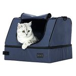 Petsfit Fabric Portable Cat Litter Box/Pan for Travel, Lightweight, Sturdy, Foldable and Packable (14"x13"x13.5", Navy Blue)