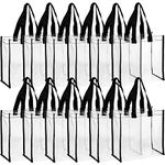 Suwimut 12 Pack Clear Tote Bags Stadium Approved, Transparent PVC Shoulder Handbag for Women, Clear See Through Plastic Tote Bags with Handles for Shopping, Work, Sports Games, School, Concert