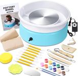 Goody King Mini Pottery Wheel-9.4”Pottery Wheel for Adults Beginners Kids, Upgraded Movable Turntable with Adjustable Speed with 16 Pottery Shaping Tools, Supports Forward and Reverse Rotation-Blue