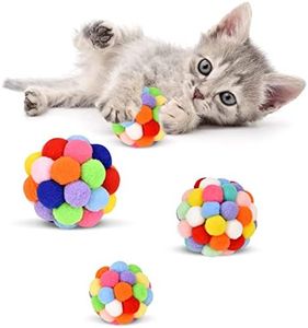 TUSATIY Cat Toy Balls with Bell 3PCS, Colorful Soft Fuzzy Balls Built-in Bell for Cats, Interactive Playing Chewing Toys for Indoor Cats and Kittens