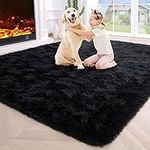 Noahas Fluffy Black Rugs for Bedroo