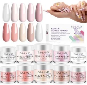 SAVILAND Keratin Acrylic Powder Set: 10 Colors Nude Pink Acrylic Nail Powder 28 Days Long-Lasting Acrylic Powder Set for 3D Nail Art Carving Acrylic Nail Extension Home DIY No U V Lamp Needed Expert
