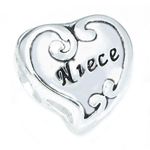 Queenberry Sterling Silver Love Niece Heart Flower Family Bead for European charm Bracelets Necklaces