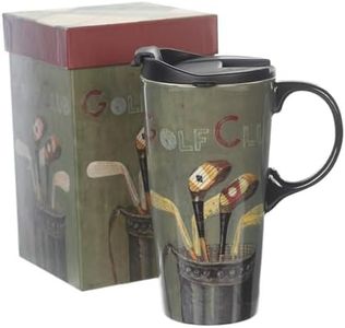 Topadorn Coffee Ceramic Mug Porcelain Latte Tea Cup with Lid 17oz,Golf