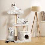 KAMABOKO 41" Tall Cat Tree - Wooden Cat Tree Tower with Cat Condo, Hammock & Top Perch, Modern Tall Cat Tree w/Natural Sisal Posts for Climb Scratch Play Rest