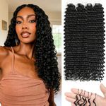 18 Inch Feather Crochet Hair Extensions for Women,100 Strands Miracle Knots Feather Crochet Hair Pre-Separated Invisible like human hair Curly Deep Wave Crochet Hair for Boho Natural Black