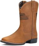 Rollda Leather Cowboy Boots for Men Square Toe Western Boots Flag Embroidered Mid-Calf Boots with Pull On Tabs Size 9