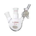 Laboy Glass 50mL 2 Neck Round Botthom Schlenk Flask Reaction Kettle with 14/20 Joint & Glass Stopcock Air-Free at Side Arm Chemistry Lab Glassware