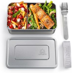 Umami Scatola Pranzo in Acciaio con forchette e divisore regolabile, adatta al microonde e lavabile in lavastoviglie, contenitori pranzo in acciaio inossidabile ermetici (1350 ml)